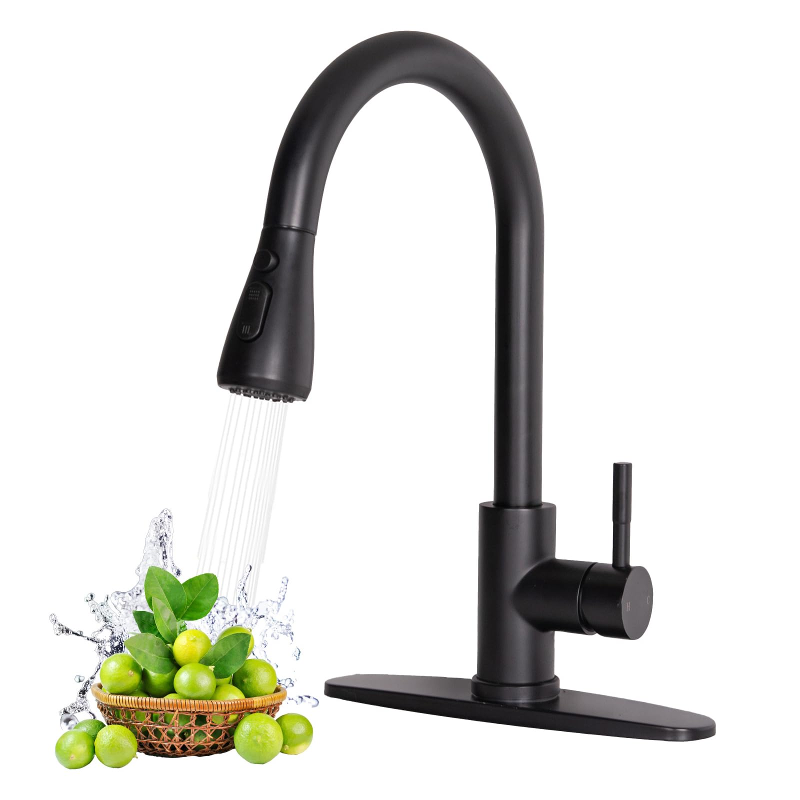 Hotis Home Hotis Black Kitchen Faucet, High Arc Stainless Steel Single Handle Kitchen Faucets With Pull Down Sprayer, Suitable For 1 Or 3 Hole Sinks, Easy Installation For Farmhouse, Rv, Laundry, Bar