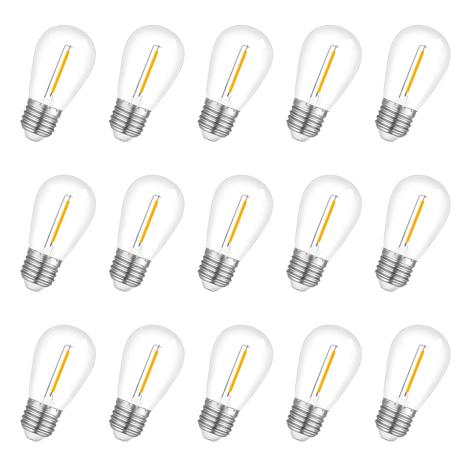 Visther Solar String Light Bulbs Replacement, Dc 3V Low Voltage, Waterproof S14 E26 Led Bulbs, 1W 100Lm 2700K, 15-Pack
