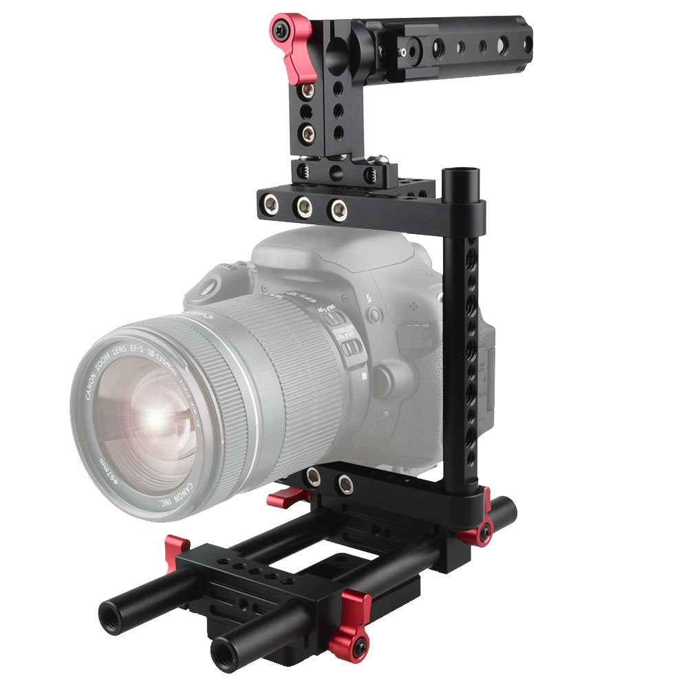Camvate Camera Cage Rig Top Handle Tripod Mount Plate Compatible For Sony Panasonnic(Red) - 1386