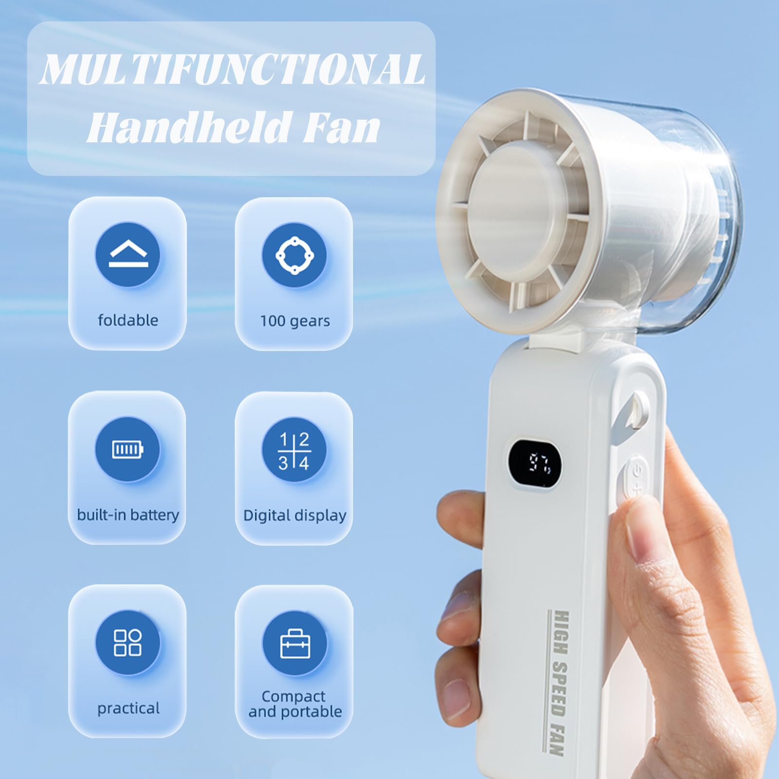 Portable Handheld Fan, Mini Foldable Fan With 100 Level Wind Adjustment, Usb Rechargeable Fans