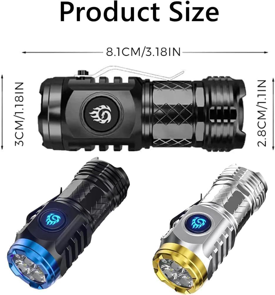 Liucocotos Three-Eyed Monster Mini Flash Super Power Flashlight, German Three Eyed Monster Mini Flashlight, Thumb Sized Flashlight, Original Three Eyed Monster Mini Flashlight With Magnetic Base (Black)