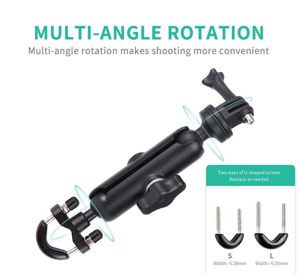 Ruigpro 360°Motorcycle Bike Camera Holder Handlebar Mount Bracket 1/4 Metal Stand For Gopro Hero10/9/8/7/6/5/4 Action Cameras Accessory(Cool Ballhead Arm Super Clamp Mount Multi)