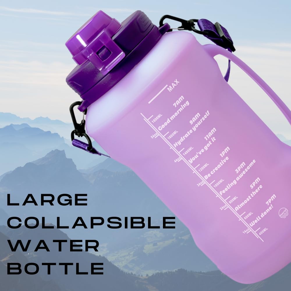 Mayim Large Collapsible Water Bottles With Time Markers, Silicone Travel Tumbler With Carry Strap