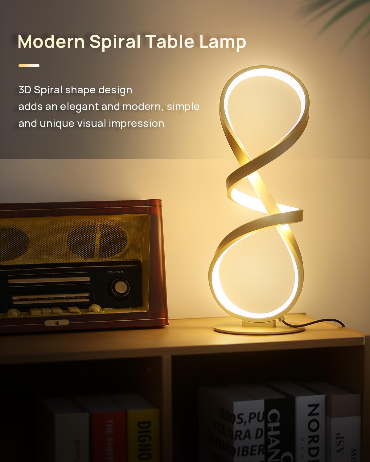Jioodich. 2 Pack Table Lamps, Led Touch Dimmable Spiral Desk Lamp, 3 Color Temperature Modern Nightstand Lamp, Unique Bedside Lamp For Living Room, Bedroom, Cool Lamps For Ideal , Gold