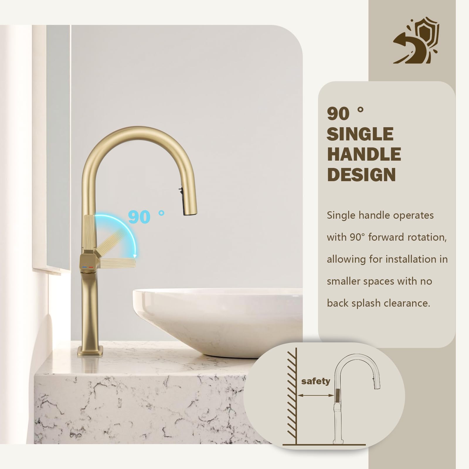 Aection Brushed Gold Kitchen Faucet With Pull-Down Sprayer, High Arc Brass Single Handle Faucet Fits 1 Hole Kitchen Sinks, Bars, Rvs, And Laundry Rooms (Without Deck Plate)
