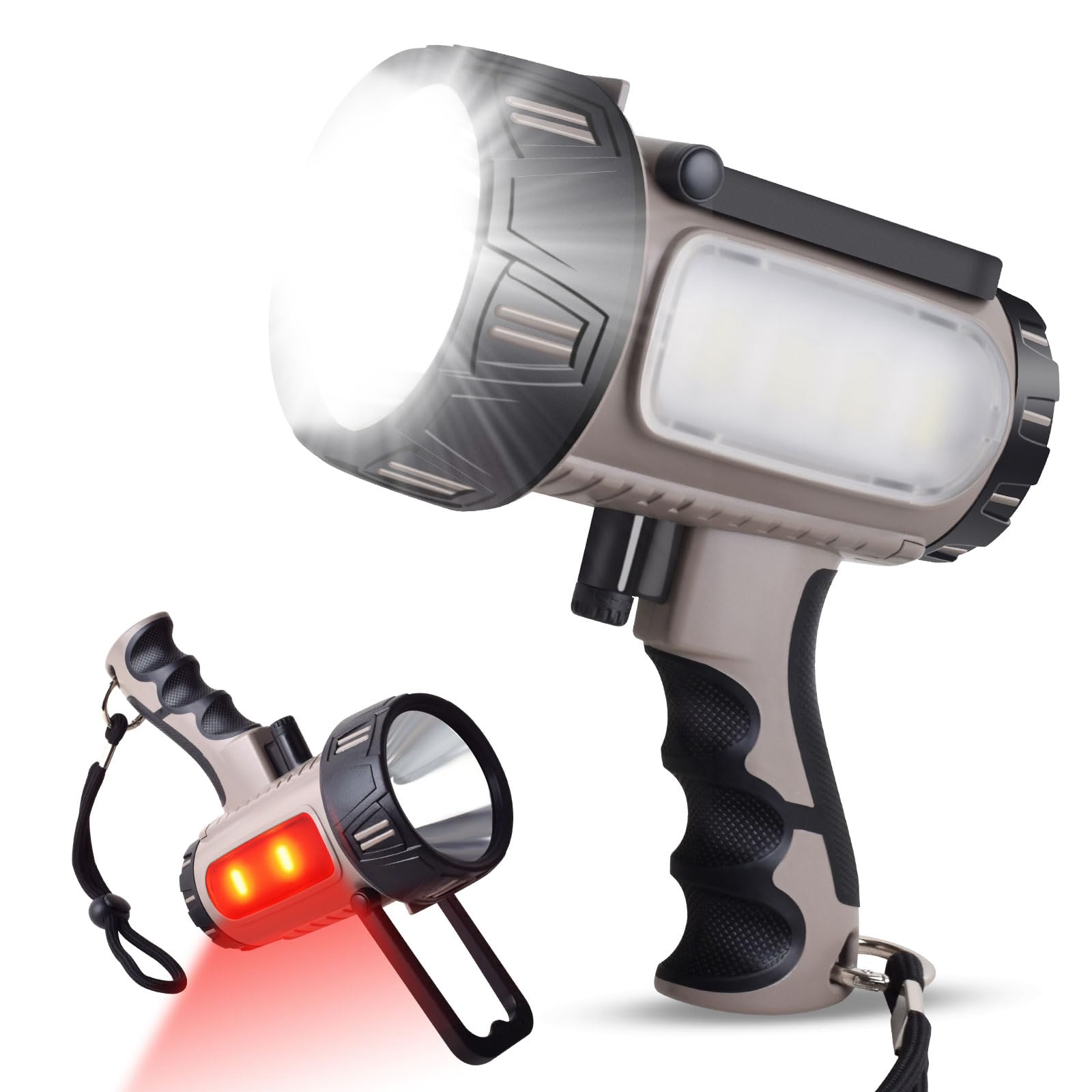 Eraylife Rechargeable Spotlight Flashlight, Super Bright Led Handheld Spotlight, Ip67 Waterproof Long Running Spot Light Searchlight For Outdoor Boating Hunting Emergency, 6 Light Modes, Foldable Stand