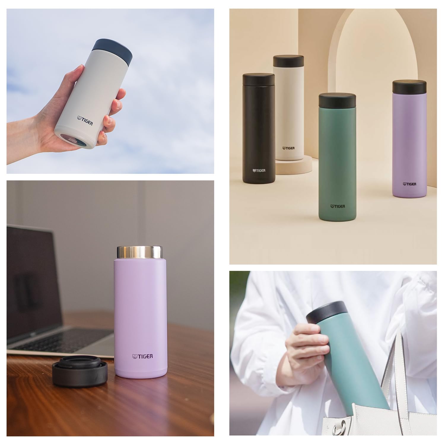 Tiger Thermos Flask Mmz-W050Wk Water Bottle, 16.9 Fl Oz (500 Ml), White Water Ok, Screw Stainless