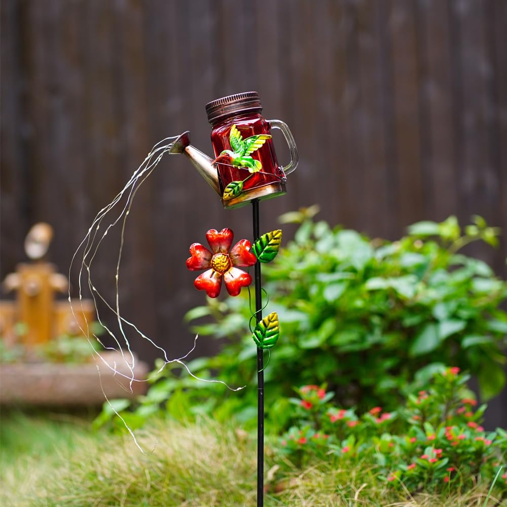 Esenthy Solar Mason Jars Watering Can Light Outdoor Hummingbird Decorative Path Solar Fairy Lights For Patio, Yard, Pathway, Lawn, Outside Decor  For Mom Women
