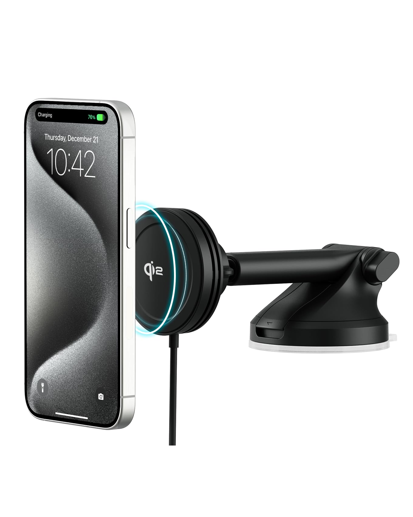 Iottie Velox Qi2 Mini 15W Wireless Charger Car Mount - Dash & Windshield Car Phone Holder - Magsafe Compatible Iphone Mount For Qi2 Smartphones (Iphone 12, 13, 14, 15, And 16) - Car Charger Included