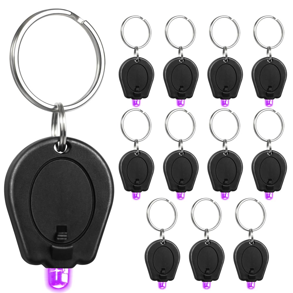Raysoar 12 Pack Mini Uv Led Keychain Flashlight, 395Nm Uv Light Keychain Flashlight, Uv Keychain Flashlight, Uv Keychain Light Black Light For Detections