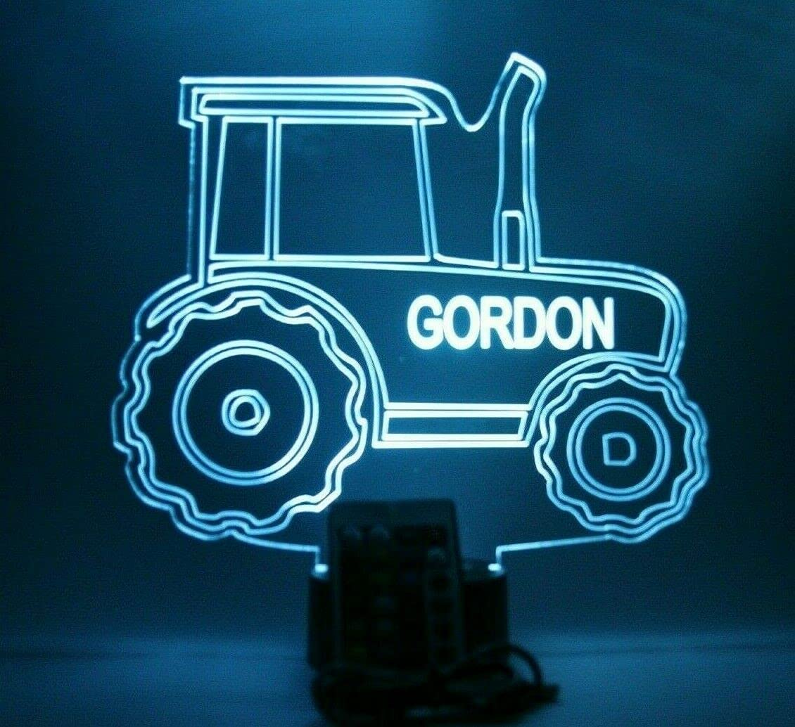 Mirror Mania Tractor Shape Design Engraved Captivating Handmade Personalized Farm Construction Hauling Pulling Farming Tractor Night Light Up Table Lamp Led - It'S Wow, 16 Color Changing Options With Remote