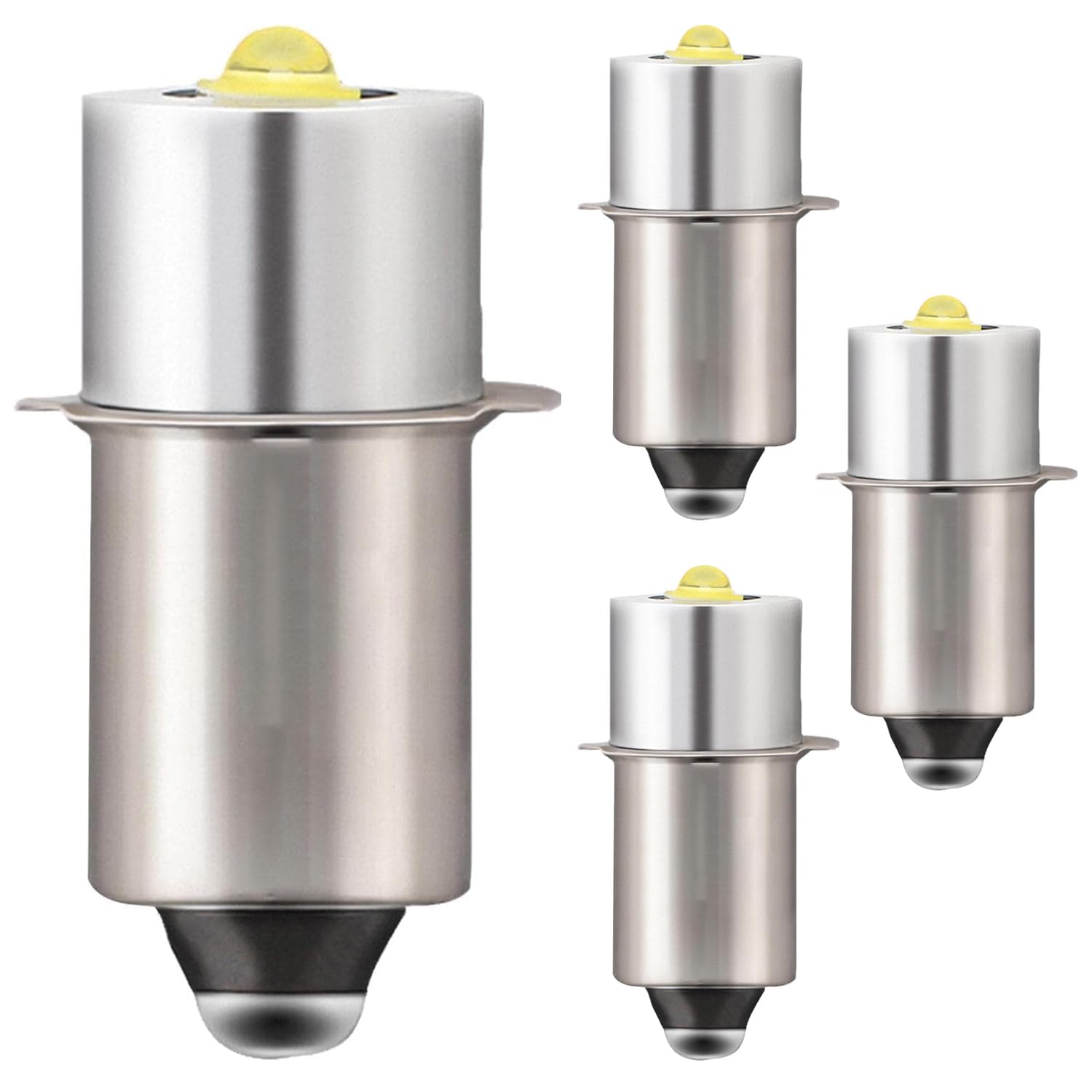 Jinshining 4Pcs Silver P13.5S Mag Light Led Bulb 3-6 C&D Cells Torch Flashlight Led Converter 6V White 12V 3V 9V 18V White/Warm 24V 4.5V, Handheld Flashlights