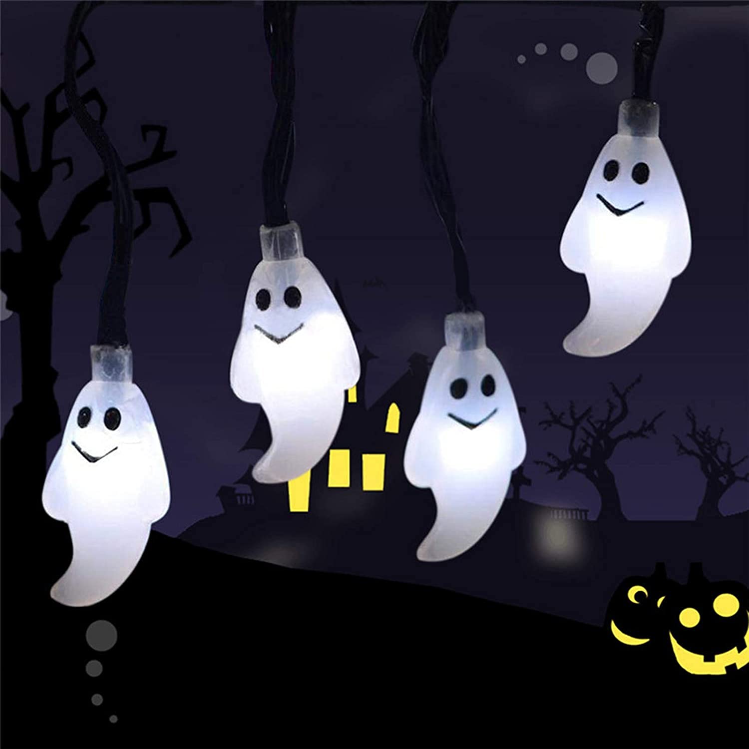 Snomyrs Halloween Decoration Lights 21Ft Led Ghost String Lights 30 Led Battery Powered String Light With 8 Modes For Patio Garden Gate Yard Halloween Christmas Decoration(White)