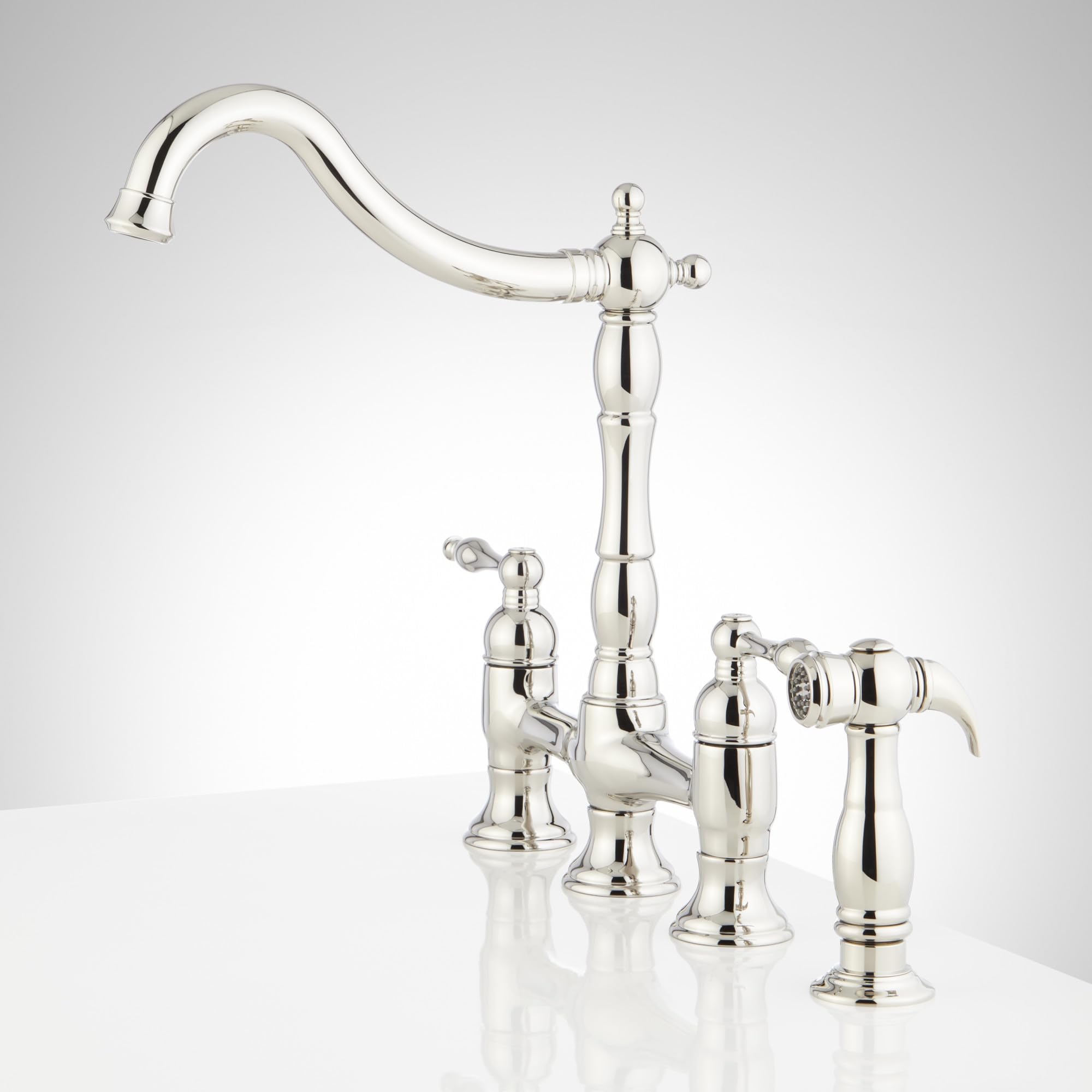 Signature Hardware 954037 Delacour 1.75 Gpm Double Handle Bridge Kitchen Faucet With Side Spray - Polished Nickel