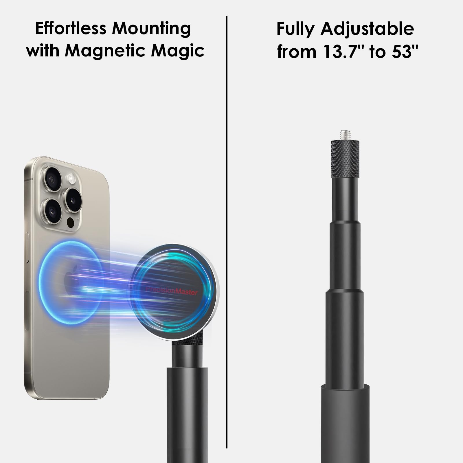 Precisionmaster Golf Tripod & Monopod, Magnetic Golf Film Stick 52" Adjustable Aluminum, Golf Swing Training Aid Compatible With Magsafe Iphone Android Phones (4 Magnet)