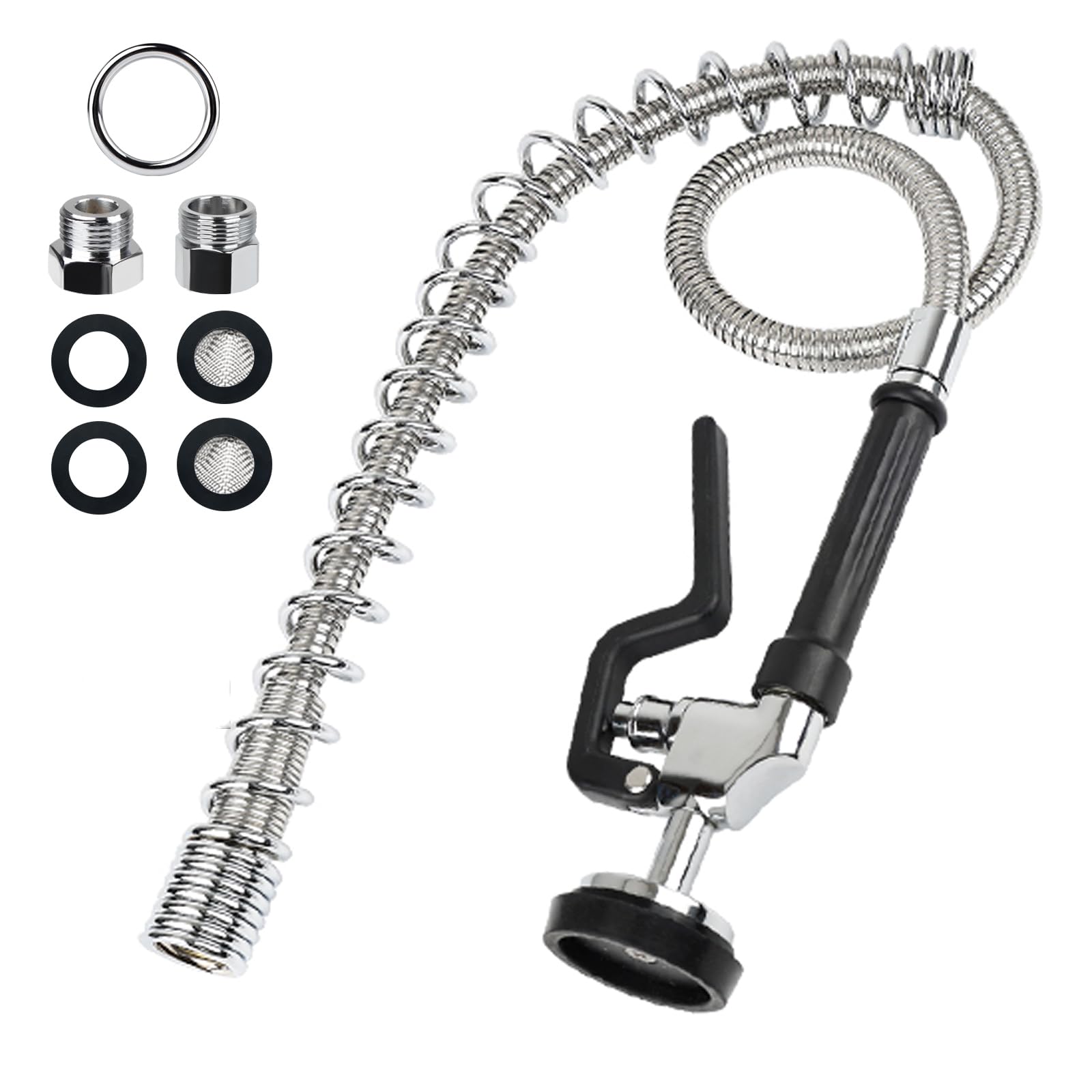 Tceumik Commercial Pre-Rinse Spray Valve With 44Inch Flexible Hose & Overhead Spring High Pressure Dish Sink Sprayer Heavy Duty Stainless Steel Easy To Install Ideal For Restaurants And Home Kitchens(Black)