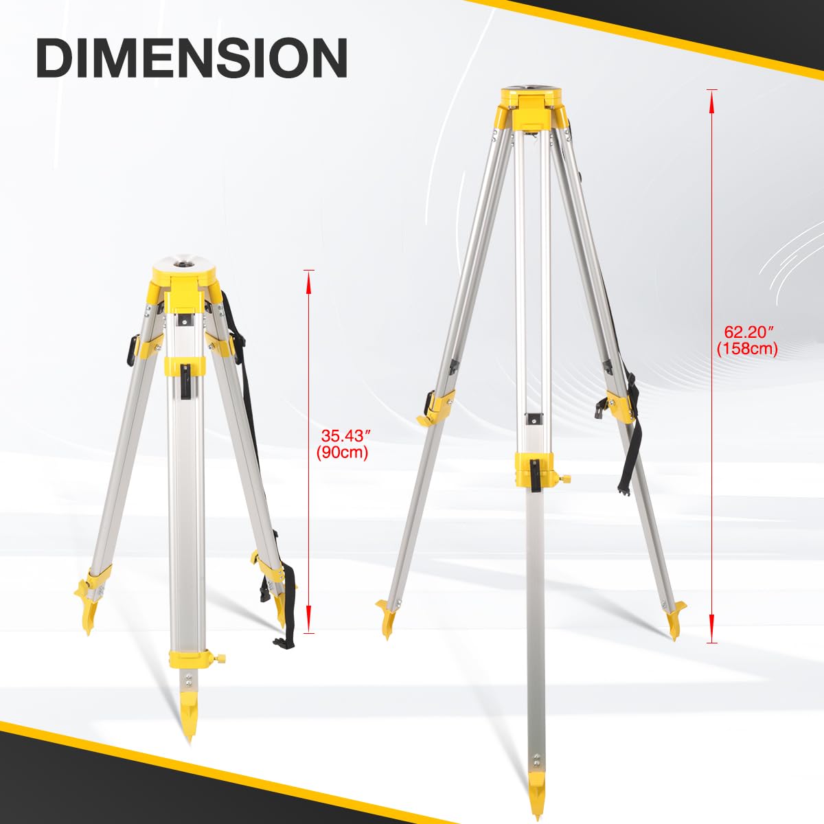 Mountlaser Lightweight Aluminum Surveying Tripod 62.2" With 5/8-Inch 11-Threaded Flat Head And Dual Lock，9 Ft Dual Sided Telescopic Aluminum Grade Rod For Precise Construction Measurement,Land Surveying