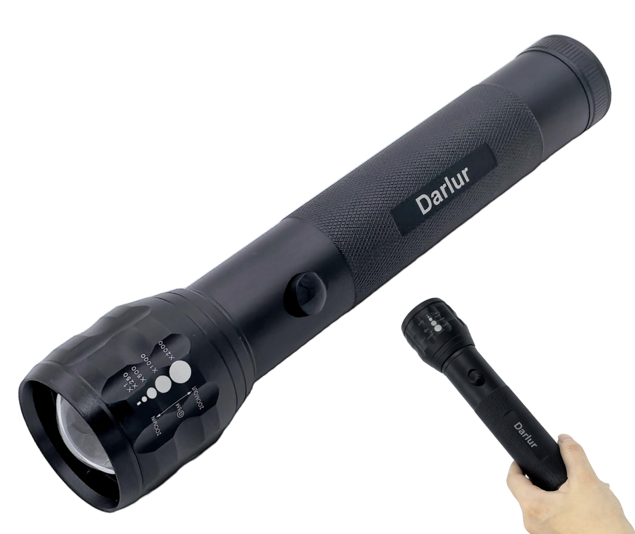 Darlur Heavy Duty Led Flashlight, 2-Cell D Battery Big Flashlights, Aluminum Body，3 Light Modes, 500 Lumen Zoomable Adjustable Focus， For Home ，Outdoor Adventures And Emergency Power Outages