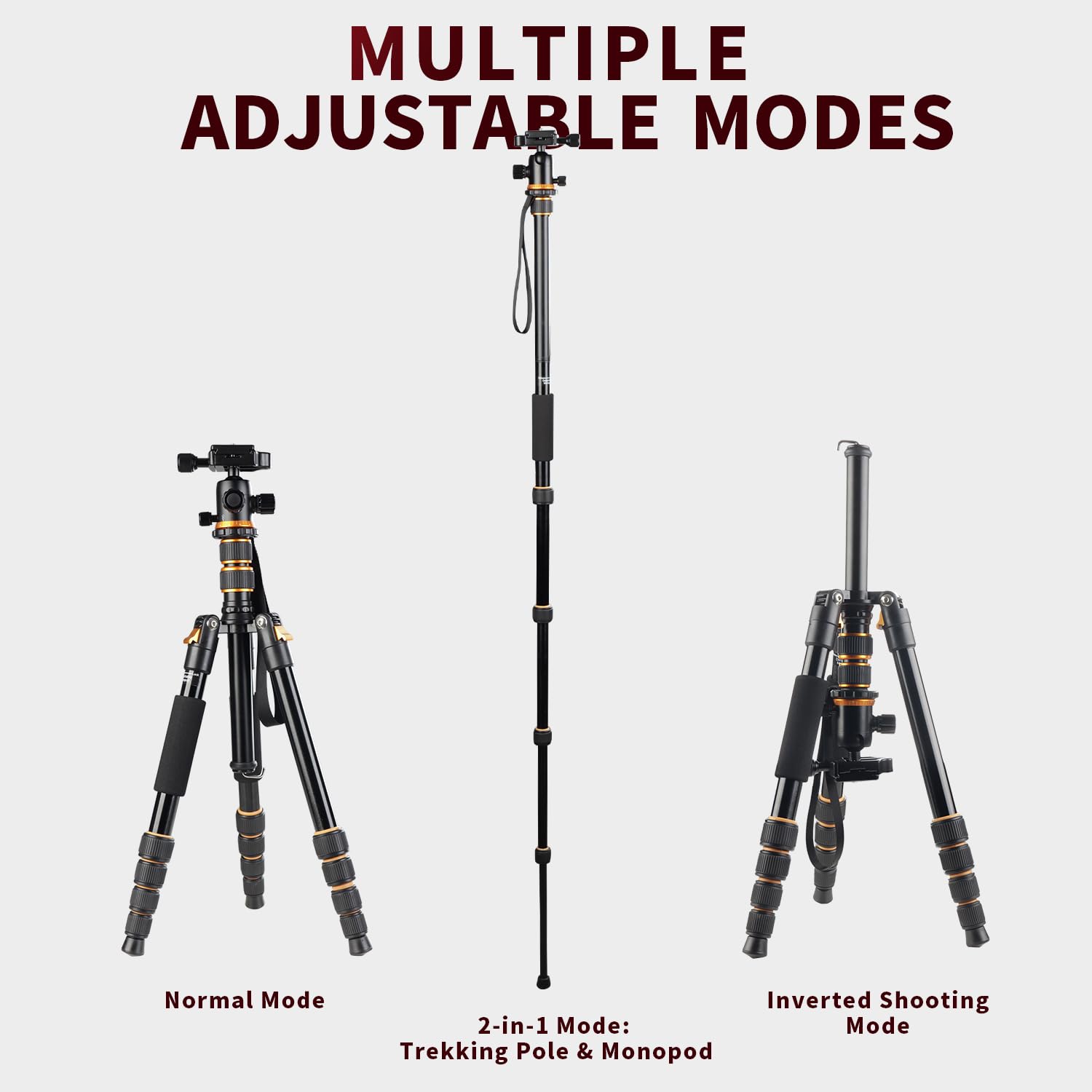 Minicor Tripod For Camera, 63" Aluminum Tripod For Dslr Camera With Ball Head And Quick Release Plate And Bag, Detachable Monopod For Camcorder, Load Up To 8Kg/17.63Lbs,Gold
