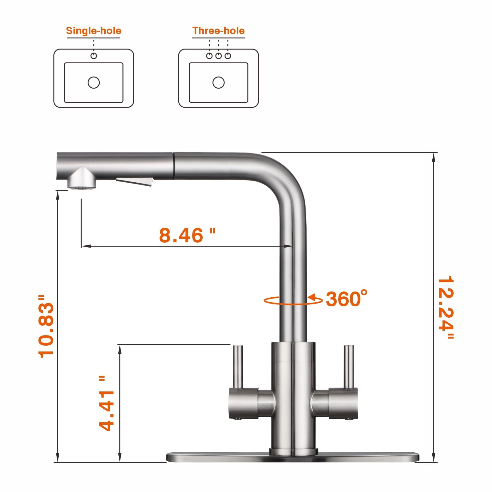 Rulia L Shape Pull Down Kitchen Faucet - 2 Handles, Bar Faucet, Brushed Nickel & Stainless Steel Finish - Rb1070
