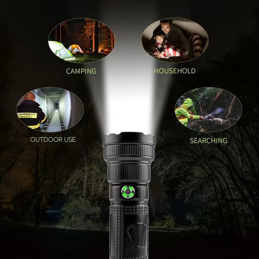 Brinyte Sr8 2100 High Lumens Rechargeable Super Bright Led Searchlight,1050 Yards Beam Distance, Ipx8 Waterproof High Power Flashlight, For Emergencies Camping And Hunting.