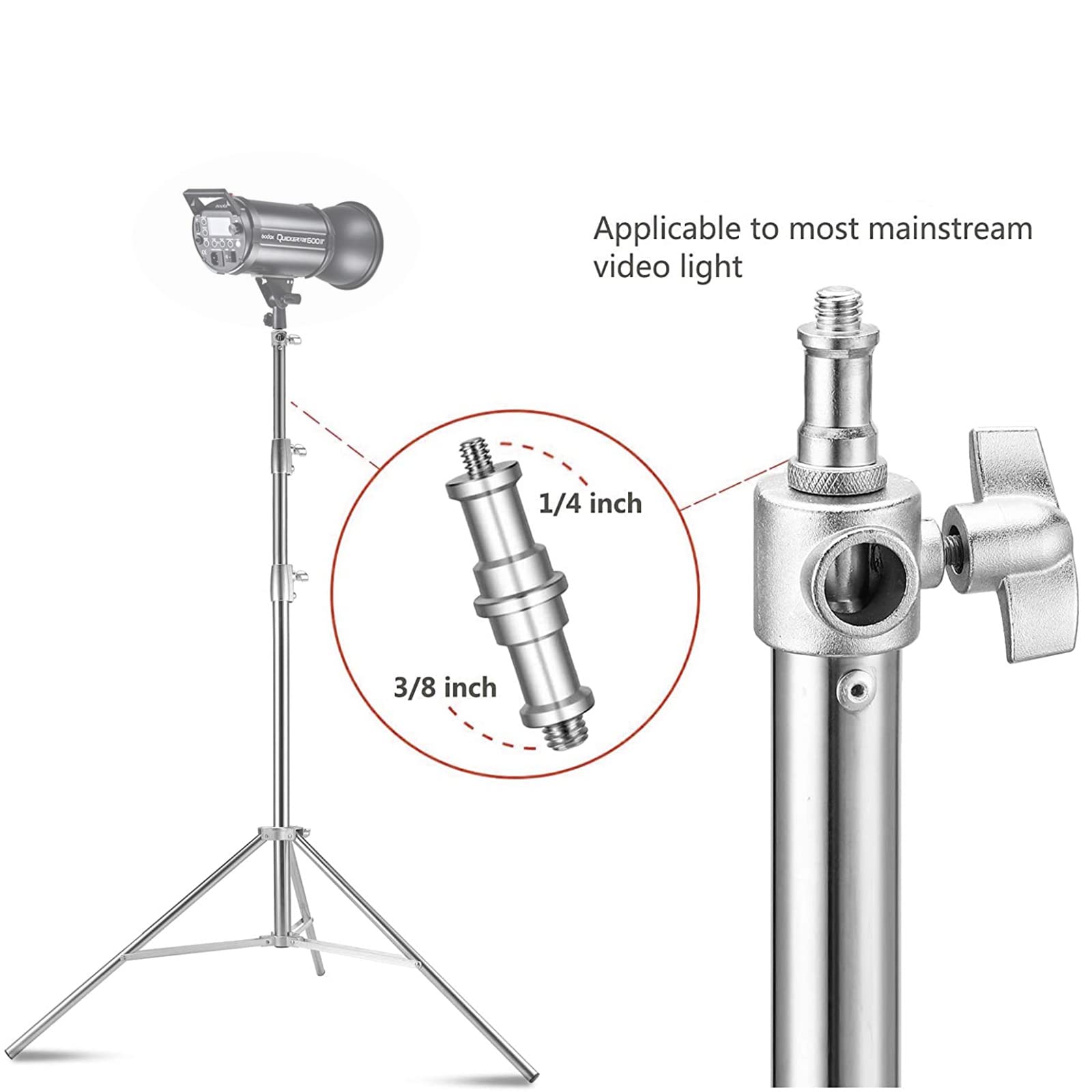 Lapgood Stainless Steel Light Stand 110 Inch/9.5Ft /2.8M, Spring Cushioned Heavy Duty Tripod Stand With 1/4-Inch To 3/8-Inch Universal Adapter For Photography Studio Monolight Reflector Portrait