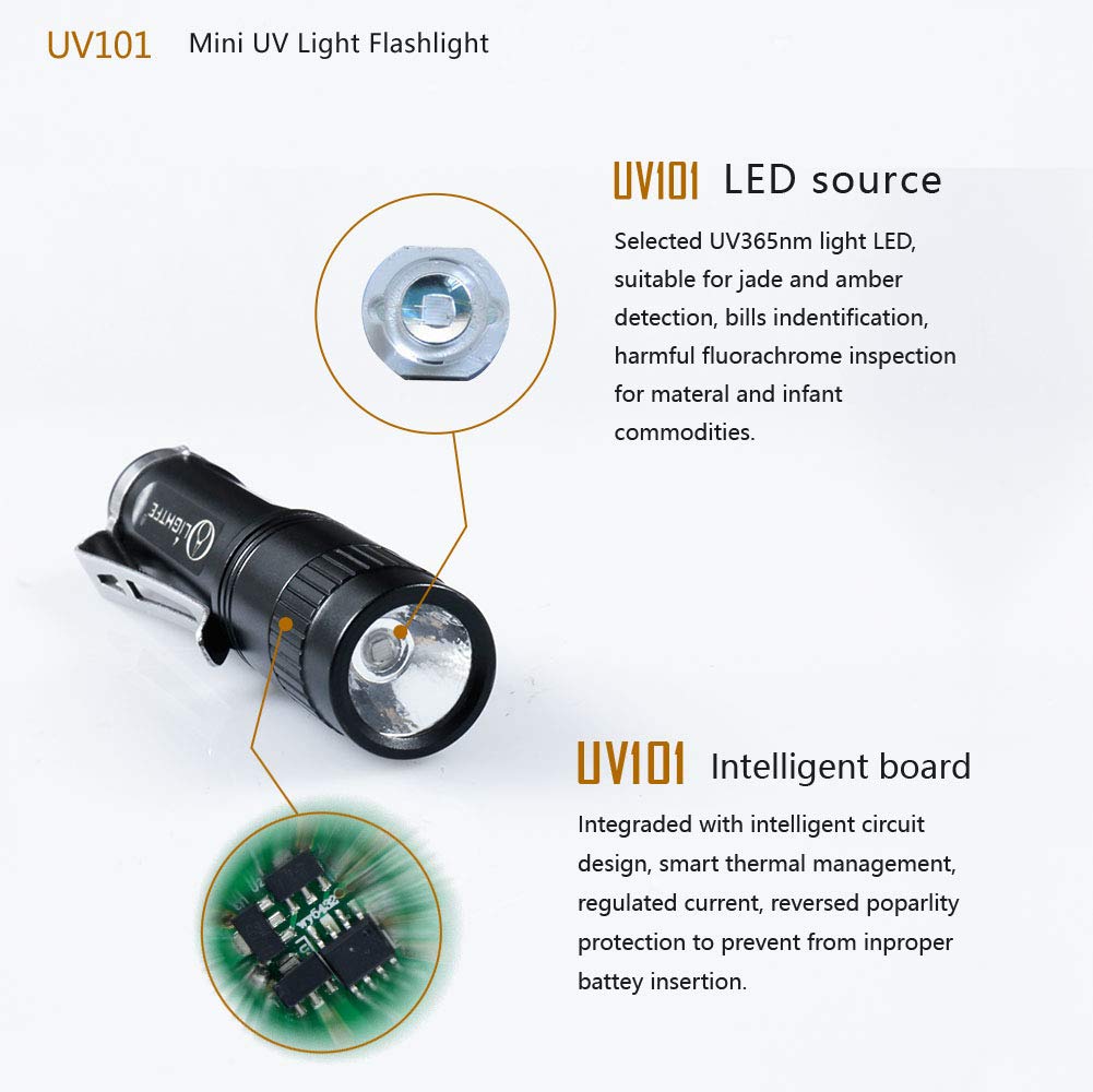 Ing Light Lightfe Uv101 365Nm Flashlight Led Purple Light Identification Handheld Black Uv Torch Aaa Battery For Glue, Pet Urine, Counterfeit Money, Resin… (Led-Uv101-365Nm)