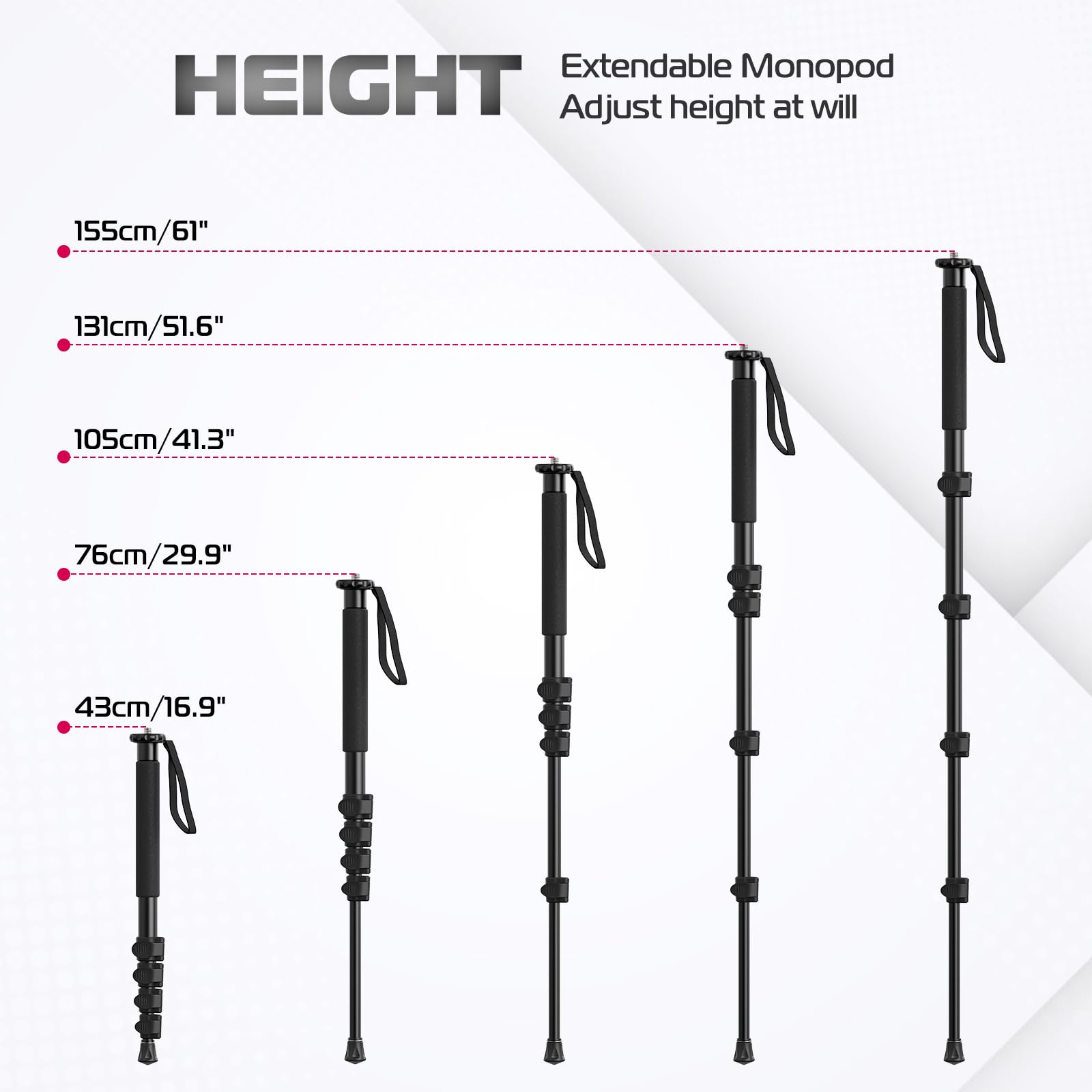 Ulanzi Tb12 61-Inch Camera Monopod - Portable Monopod Photography Stick With 5-Section Height, Aluminum Compact Travel Tripod & Monopod For Camera Canon, Nikon, Sony Mirrorless, Dslr, Easy To Carry