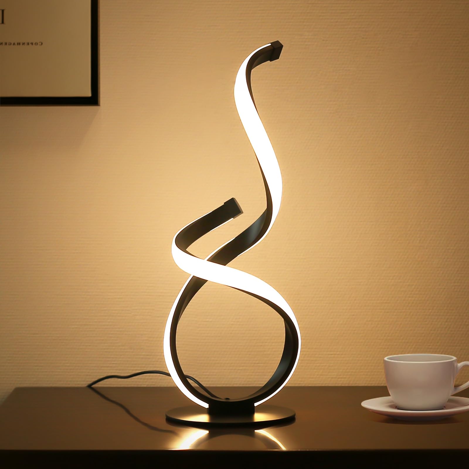 Jioodich. Modern Spiral Led Table Lamp, Touch Dimmable Desk Lamp, 3 Color Temperature, Black
