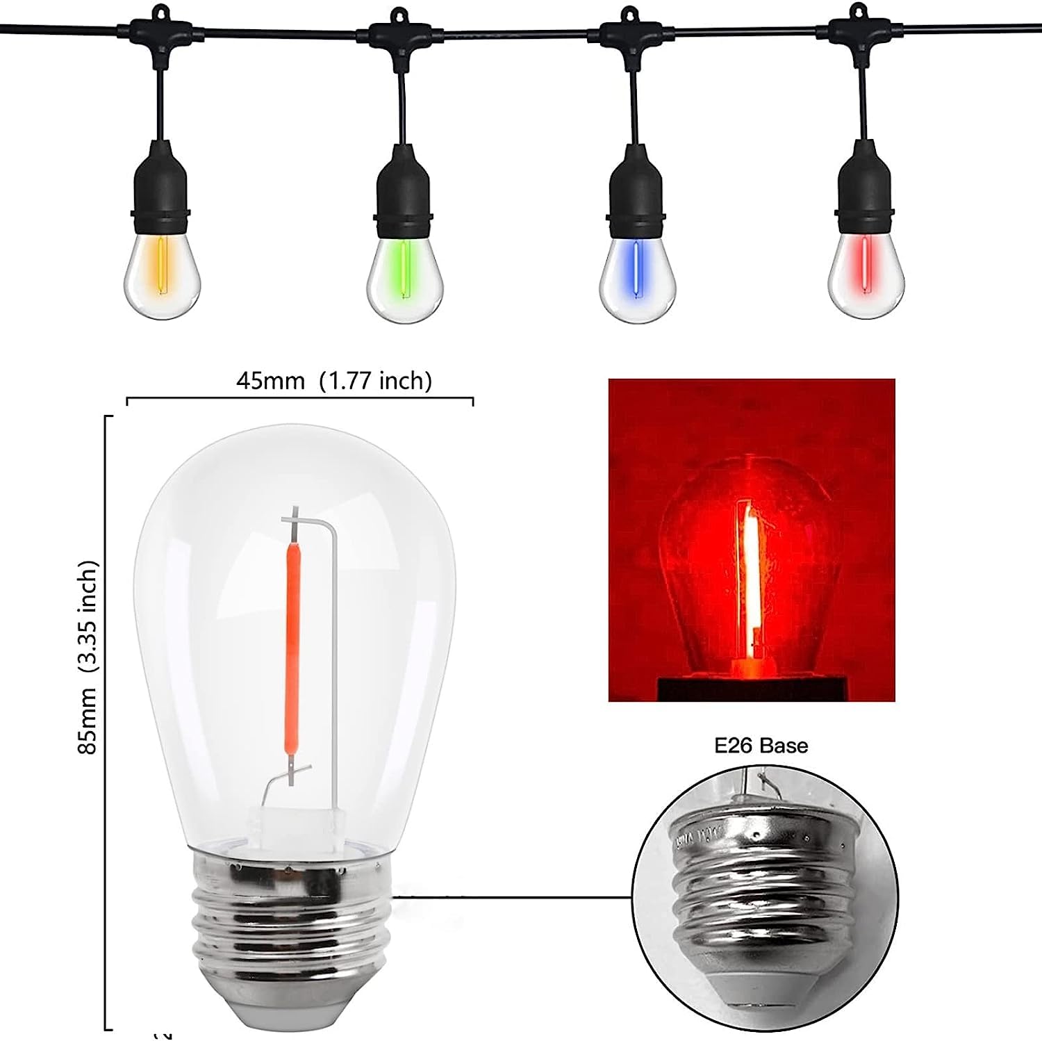 Minsily Sxminer 15 Pack S14 Led Bulbs Red 1W Led Replacement Bulbs For Outdoor String Light Bulbs E26 Base Edison Bulb Plastic Led Decorative Bulbs For Outdoor String Lights Home Patio Christmas Decor(Red)