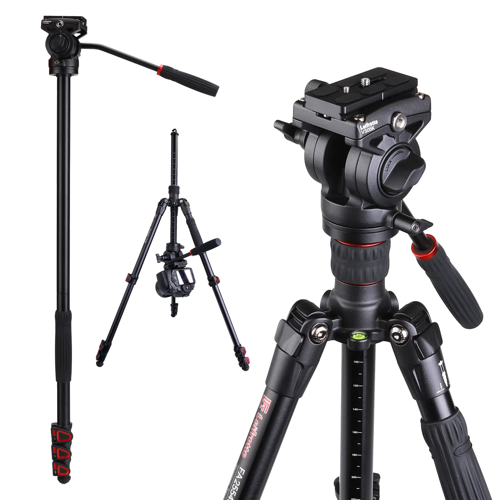 Leifrotto 62'' Camera Tripod With Fluid Head, Monopod Tripod Aluminum, For Dslr Camera Camcorder, Compatible For Cannon Nikon Camera, Max Load 11 Lbs
