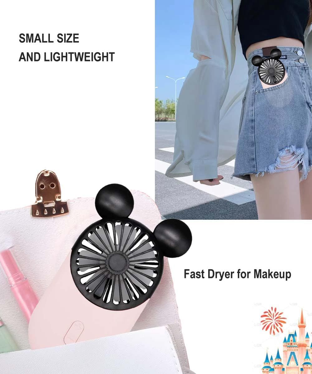 Cute Personal Mini Fan, 2 Pack, Usb Rechargeable Portable Fan With Stylish Led Light, 3 Speed