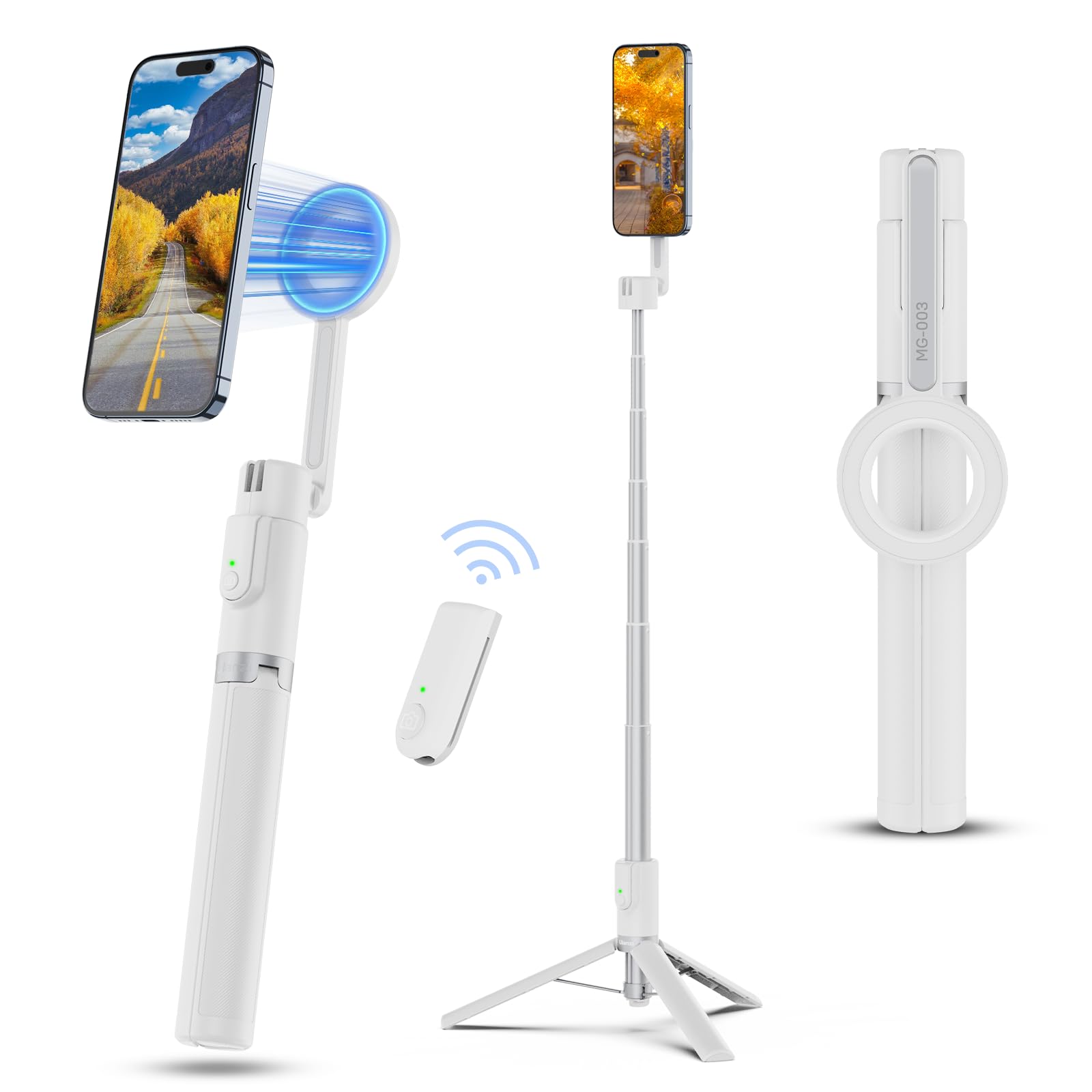 Ulanzi 54'' Magnetic Selfie Stick Tripod Pro, All-In-One Phone Tripod W Magnetic Phone Holder & Detachable Wireless Remote, C/W Magsafe, For Iphone 16 15 14 13 12 Series & Android Phones (White)