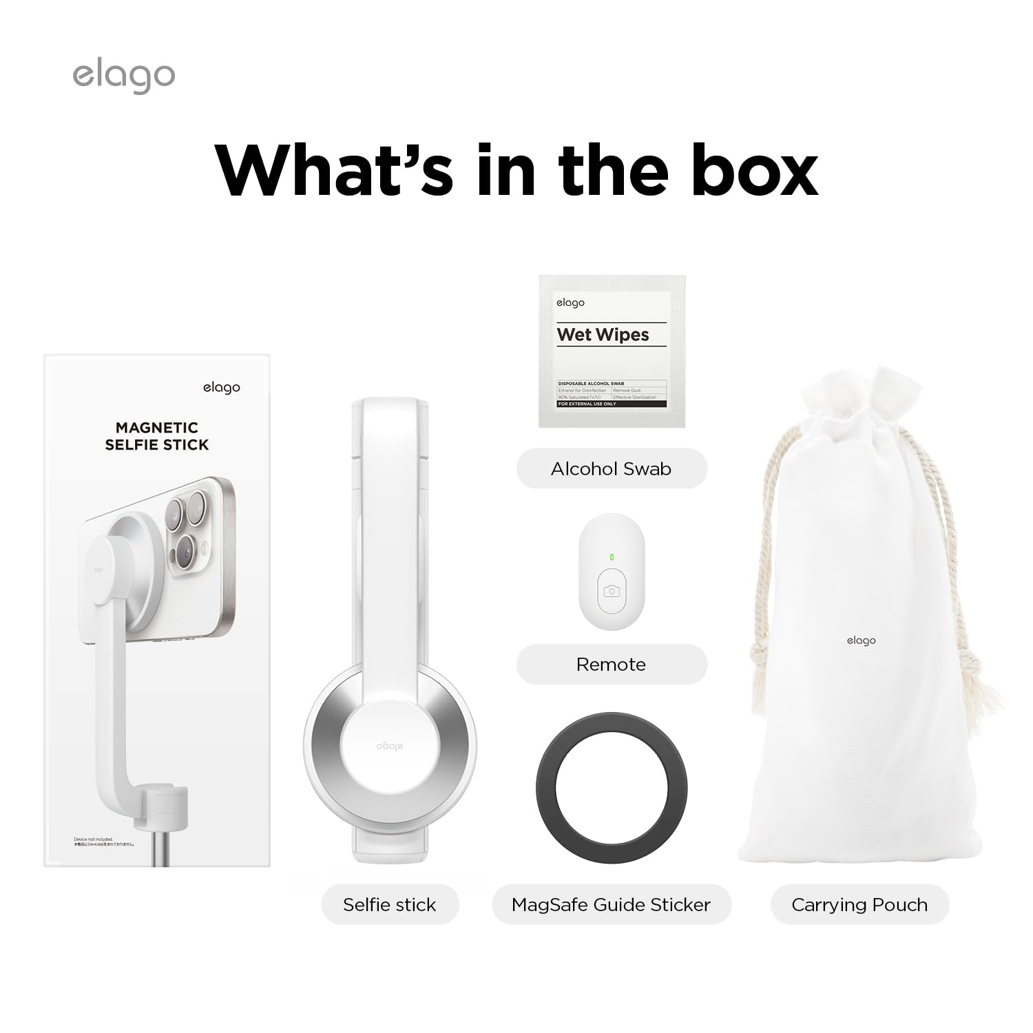 Elago Magnetic Selfie Stick Tripod Compatible With Magsafe For Iphone And Galaxy, Strong Magnetism, Portable, Lightweight, Extendable [Pouch, Bluetooth Remote, Guide Sticker Included] [White]