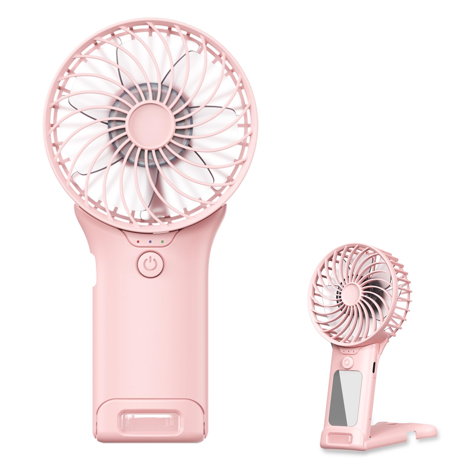 Portable Mini Fan With Mirror, Usb Rechargeable, Pocket 4-Speed Cooling, Up To 15 Hours, Compact - Koospark