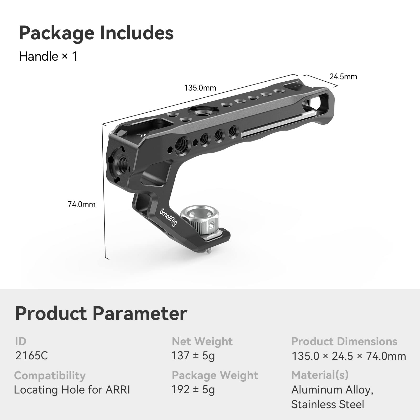 Smallrig Top Handle With Locating Holes For Arri For Camera Cage, Ergonomic Design, With Anti-Off Designed Cold Shoe Adapter - 2165C