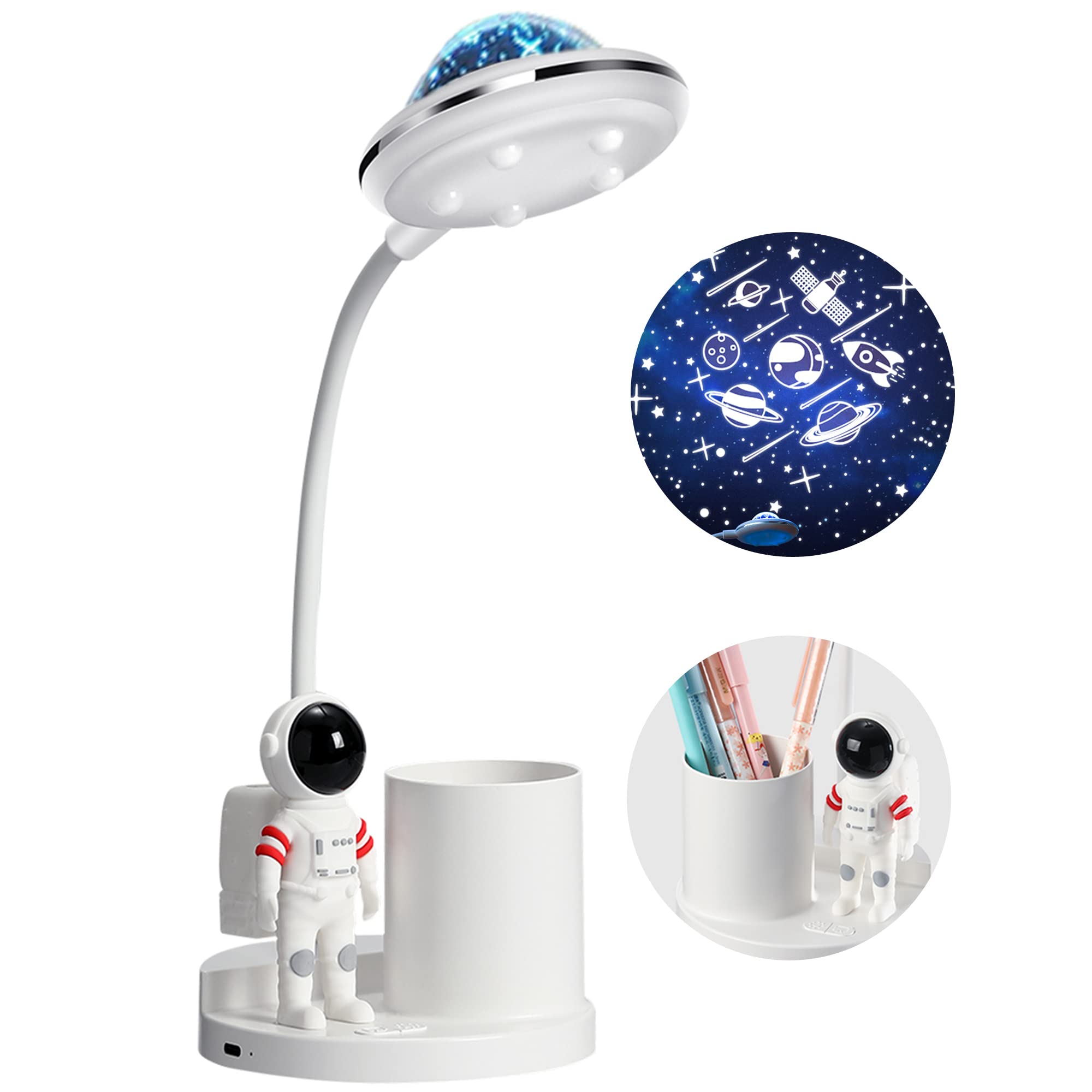 Wlhong Astronaut Desk Lamp For Kids,Star Space Projector Galaxy Night Light,Eye-Care Reading Small Desk Lamps, With Pen Holder Spaceman Table Lamp, Bedroom Decor Aesthetics,  For Boys And Girls