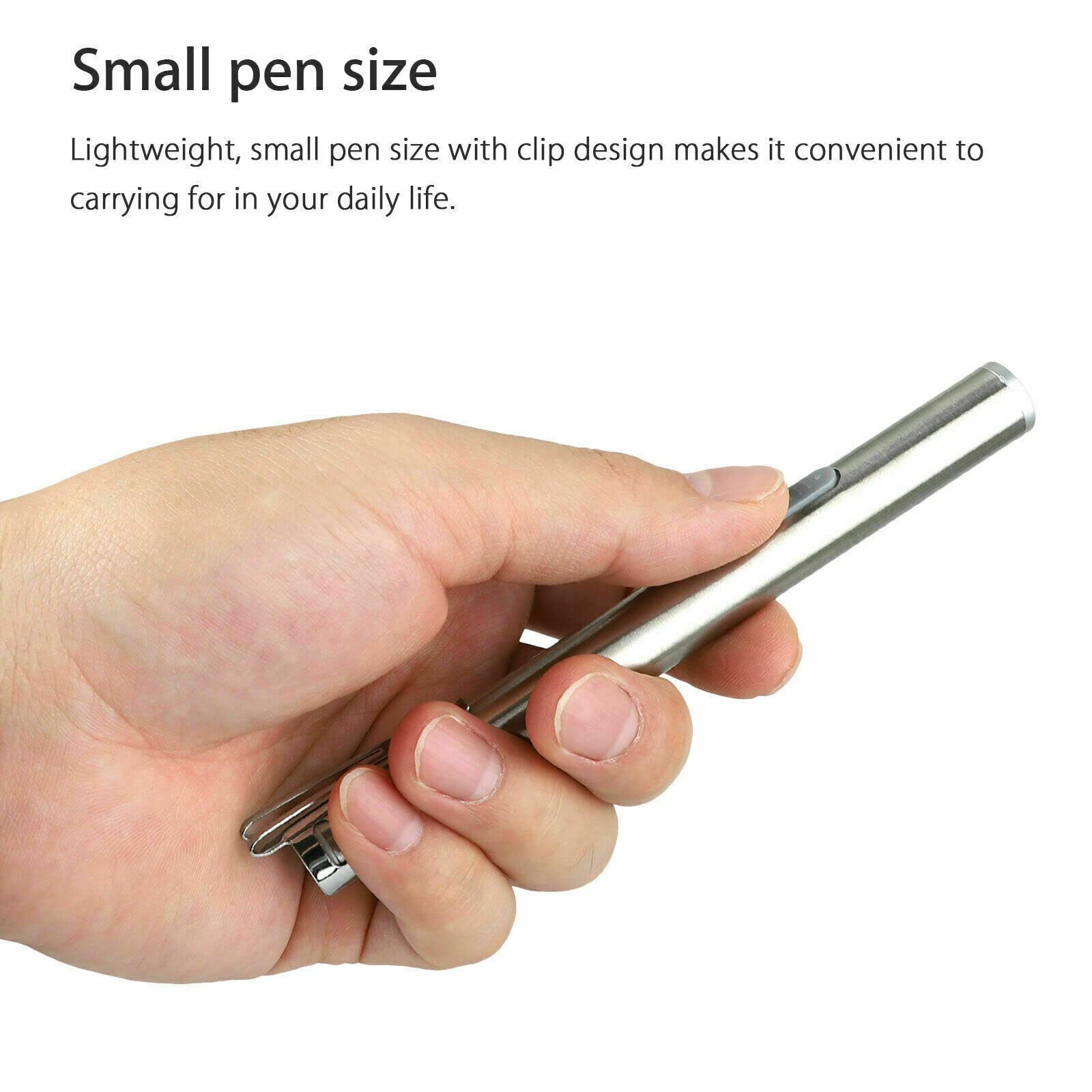 The Perfect Part Usb Rechargeable Mini Led Flashlight  5" Stainless Steel Clip Torch Pen Light With Usb Cable  Small Handy Pocket Torch For Medical Inspection Camping Work Repair Outdoor Activities