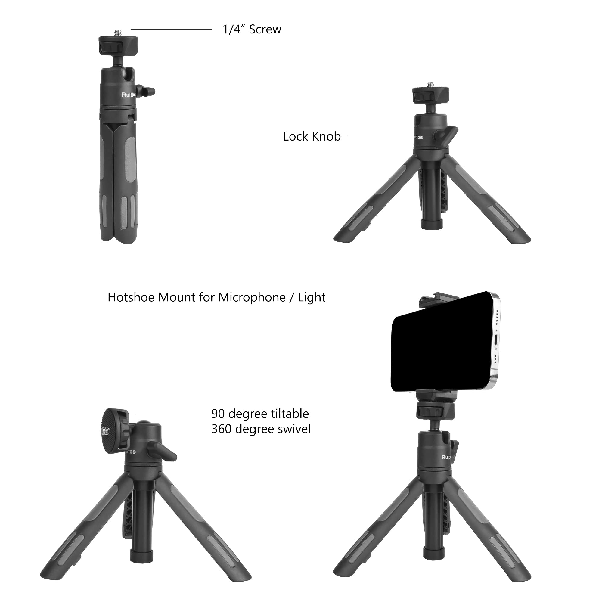 Ruittos Phone Tripod Stand And Selfie Stick For Iphone, Webcam, Desktop, Sony, Go Pro, Travel 11.5Inch Tripod Compatible Dji Osmo Pocket 3, 2