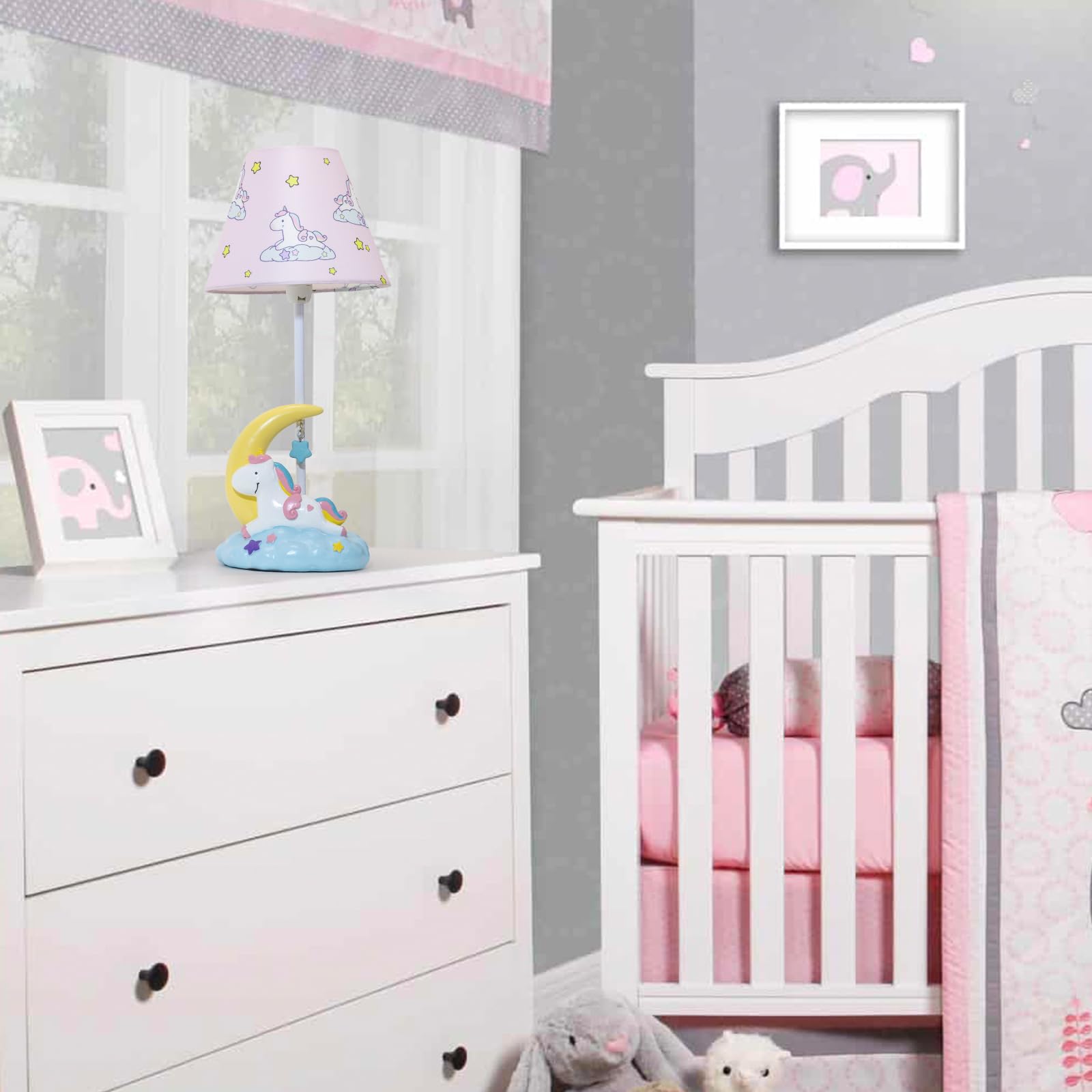 Herbestbay Kids Table Lamp, Adorable Moon Unicorn Style Desk Lamp, 16 Inch Pink Bedside Lamp Ideal For Girls Bedroom Decor, Includes Led Bulb