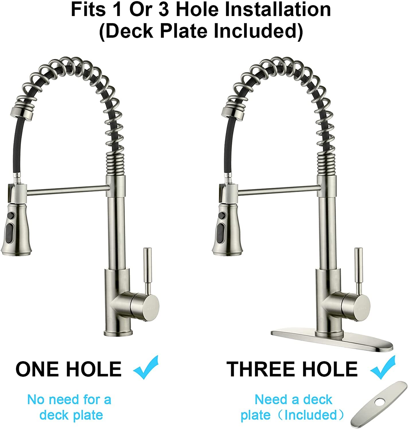 Soka Single Handle Kitchen Pull Down Faucet With Sparyer Fit For 1 & 3 Hole With Three Working Modes Stream, Spray & Pause Brushed Nickel (Sk5001Ny)