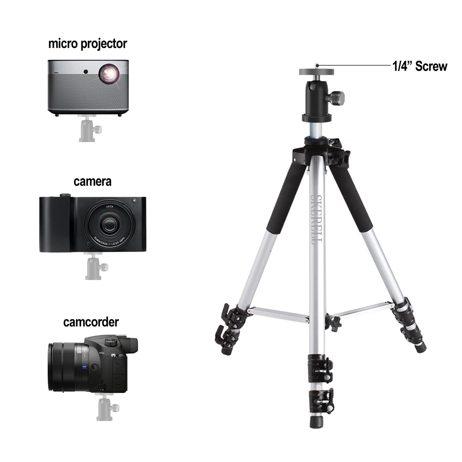 Skerell Projector Stand Tripod Adjustable: Universal Laptop Standing Height From 17" To 48" With Tray Ball Head Carry Bag For Computer Camera