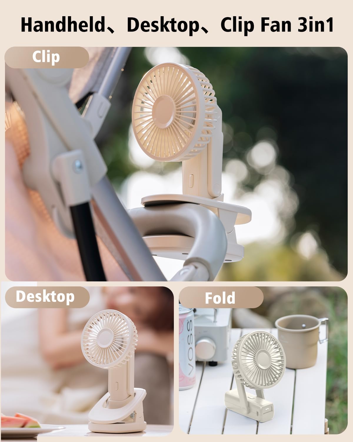 Oatsbasf Handheld Fan With 3 Speeds,90°Auto-Swinging,Ultra-Quiet,Rechargeable Personal Fan With Clip