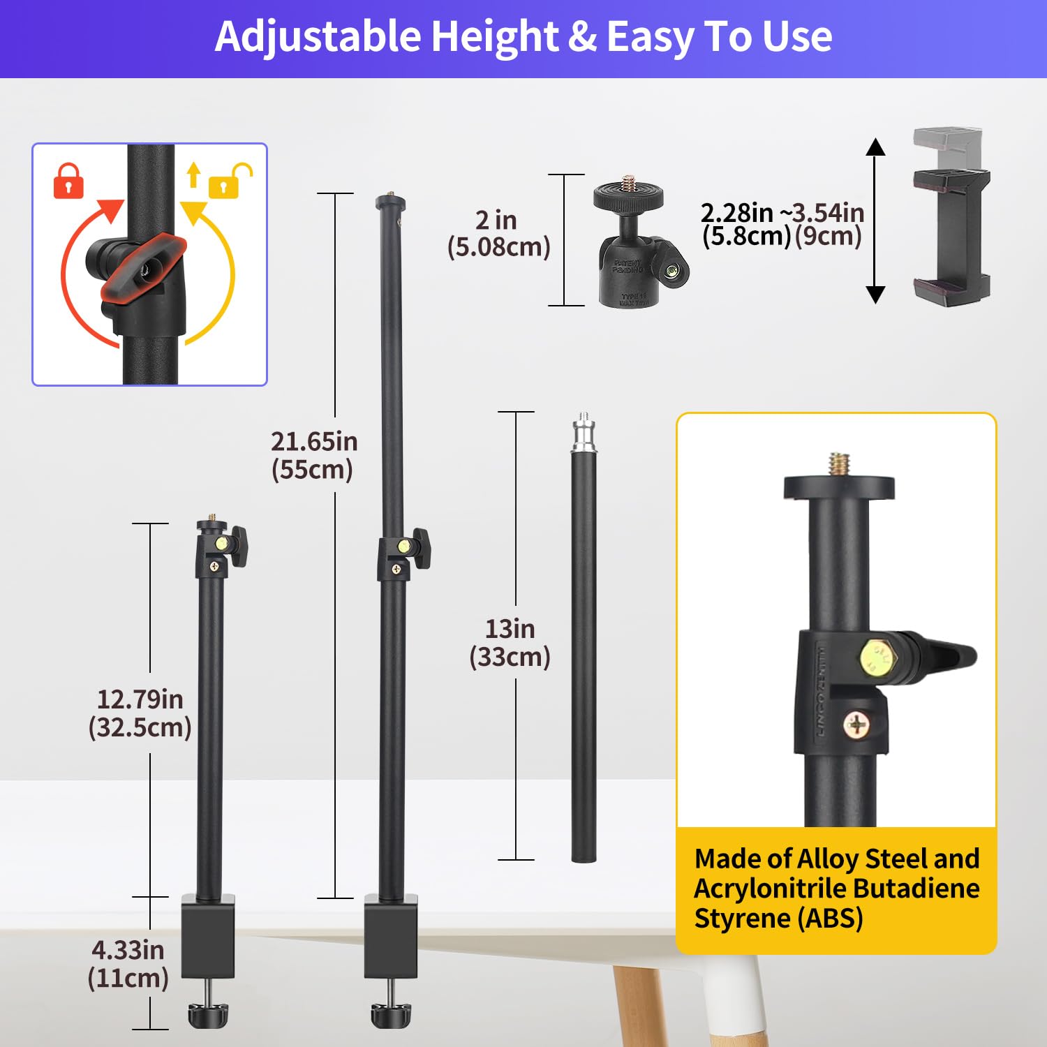Jinsui Overhead Camera Mount, Webcam Stand For Desk With 360° Adjustable Holding Arm For Ring Light, Camera Desk Mount With Boom Magic Arm, Ball Head, Phone Holder For Cell Phone Microphone Video Streaming
