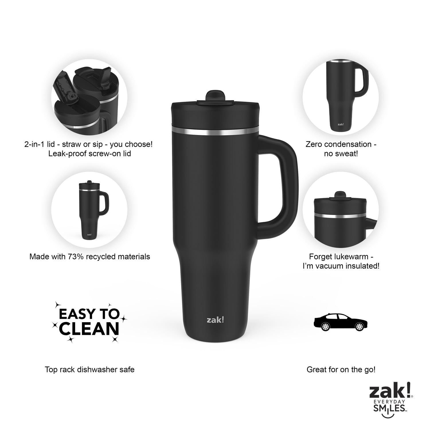 Zak Designs Harmony 2-In-1 Coffee Tumbler For Travel Or At Home, 40Oz Recycled Stainless Steel