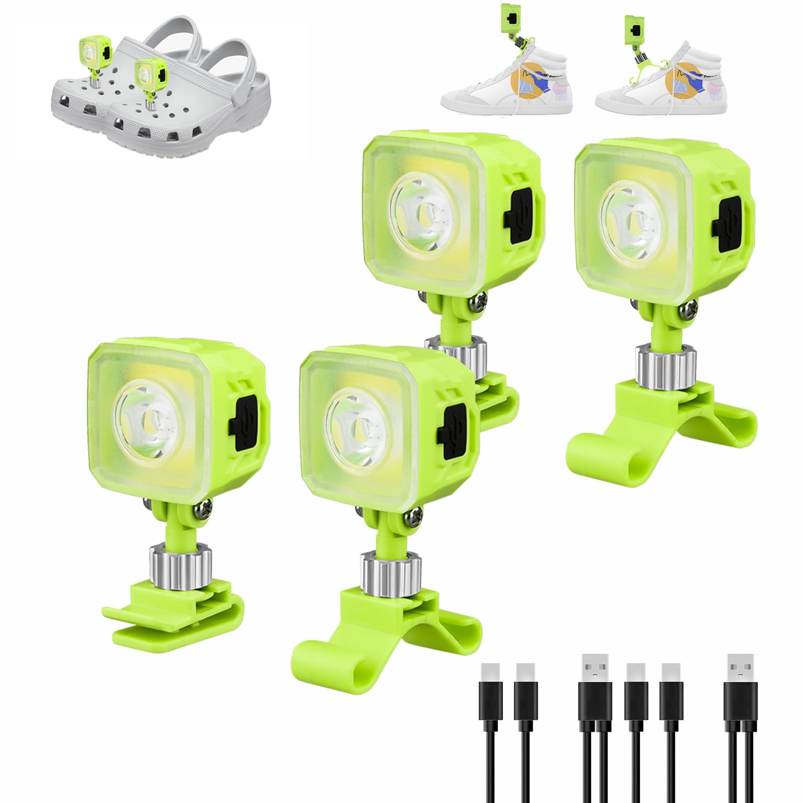 Kunhe 4 Pack Rechargeable Headlights For Crock Fitting Outdoor Waterproof Led Flashlight For Shoes Accessories 5 Light Modes Croc Lights For Kids