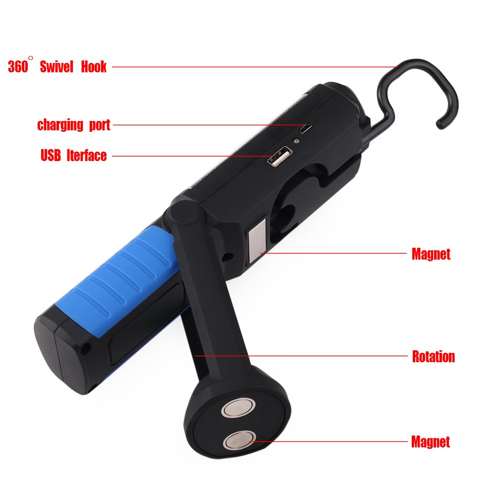 Sourcebuy Led Work Light With Magnetic Base Rechargeable Handheld Flashlight Led Torches Lamp Cob Cordless Inspection Lamp 2200Mah Battery For Outdoor Camping Hiking Garage Emergencies With Hanging Hook
