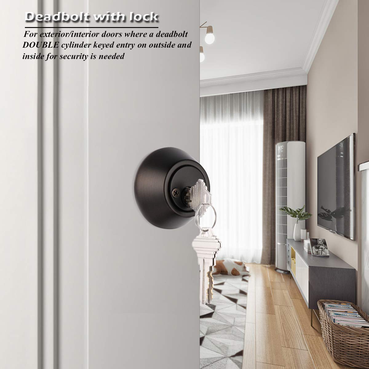 Gobrico 3 Keyed Alike Double Cylinder Deadbolts, Exterior/Interior Door Deadbolt Locks, Oil Rubbed Bronze Finished, With Same Key, Keyed Both Sides