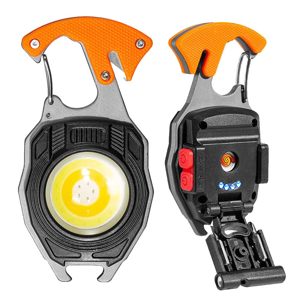 By-J Led Small Flashlight Multitool, Rechargeable Keychain Light, Cob Multi-Function Mini Work Light, 500 Lumens, 7 Lighting Modes With Electric Lighter, Seat Belt Cutter, Screwdriver, Whistle