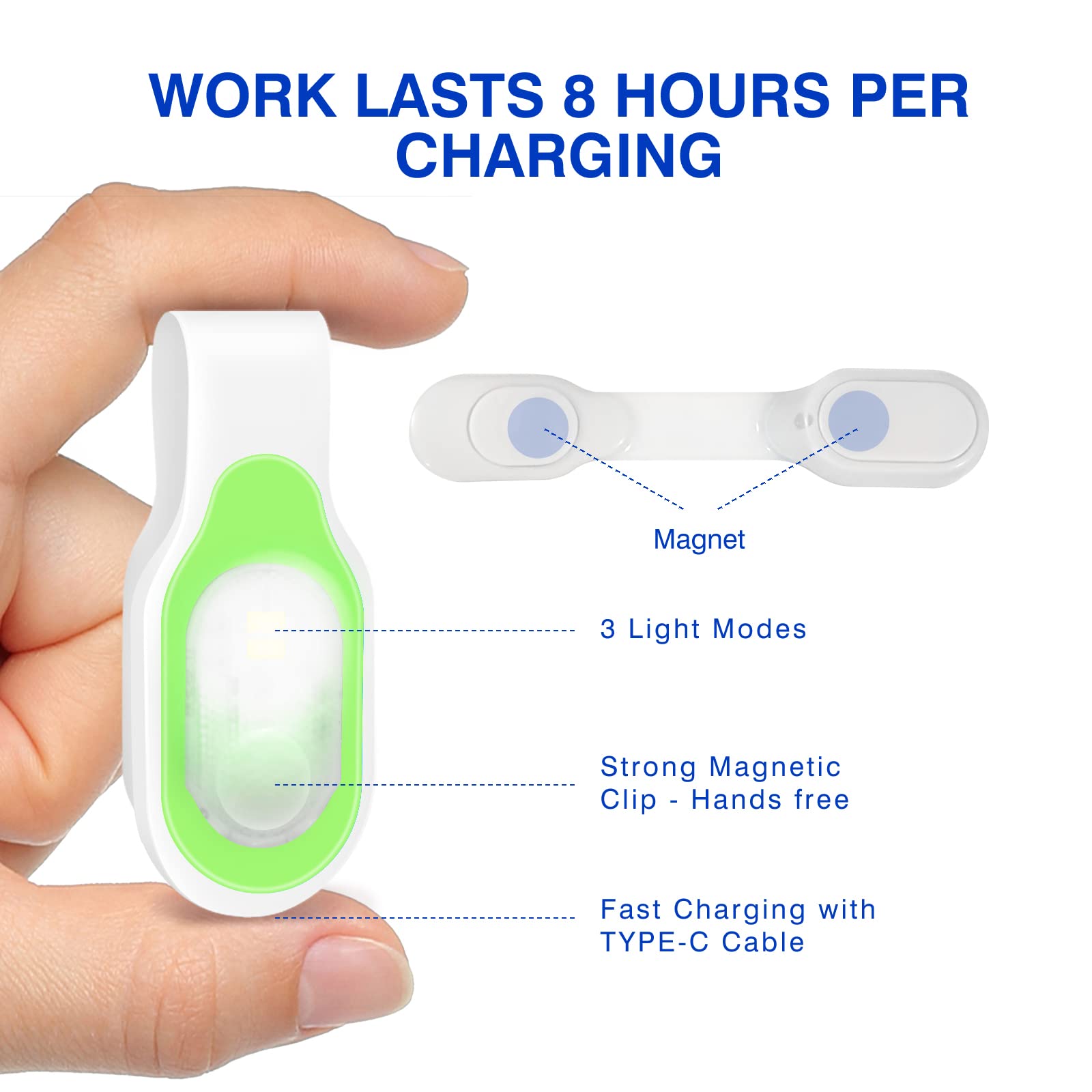 Mayaugst Nursing Night Light Clip On Rechargeable Nightshift Nursing Light Hands  Led Flashlights Running Lights For Walking Running Pets Outdoor Emergency (Green)
